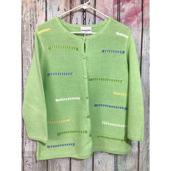 Breckenridge Petite Lime Multi Cardigan Sweater Size Petite Small ❄️💕 - Picture 8 of 9